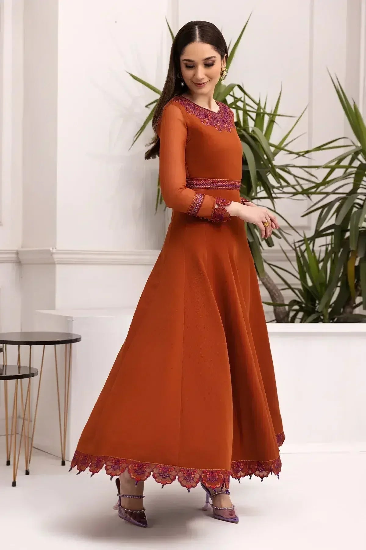 Alizeh | Formals Collection | Rust Dress 3 piece - RTW1011 - Aqsa Fabrics