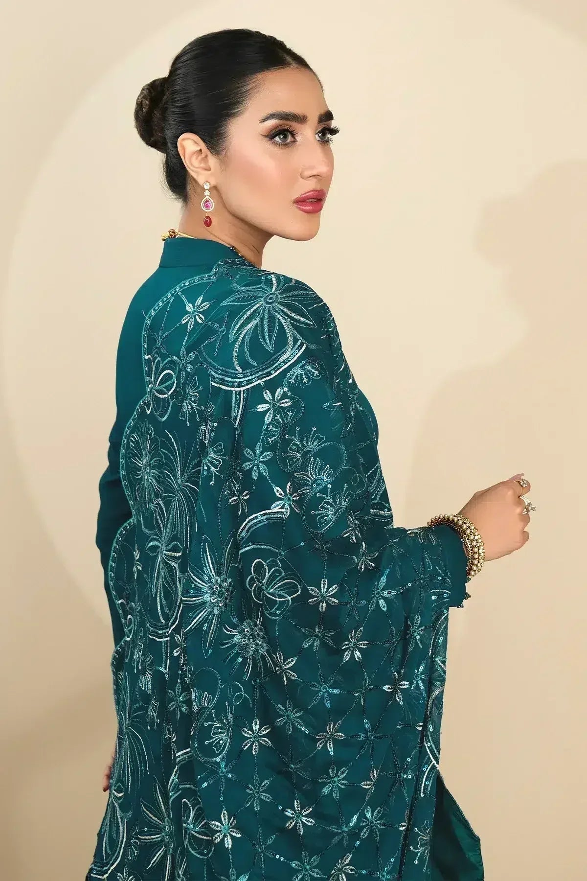 Alizeh | Formals Collection | Sea Green Peplum 3 piece - RTW1015 - Aqsa Fabrics