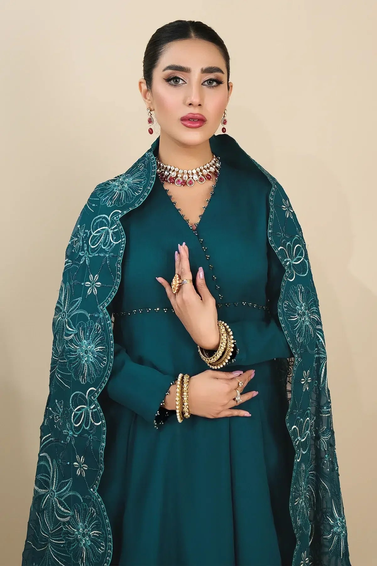 Alizeh | Formals Collection | Sea Green Peplum 3 piece - RTW1015 - Aqsa Fabrics