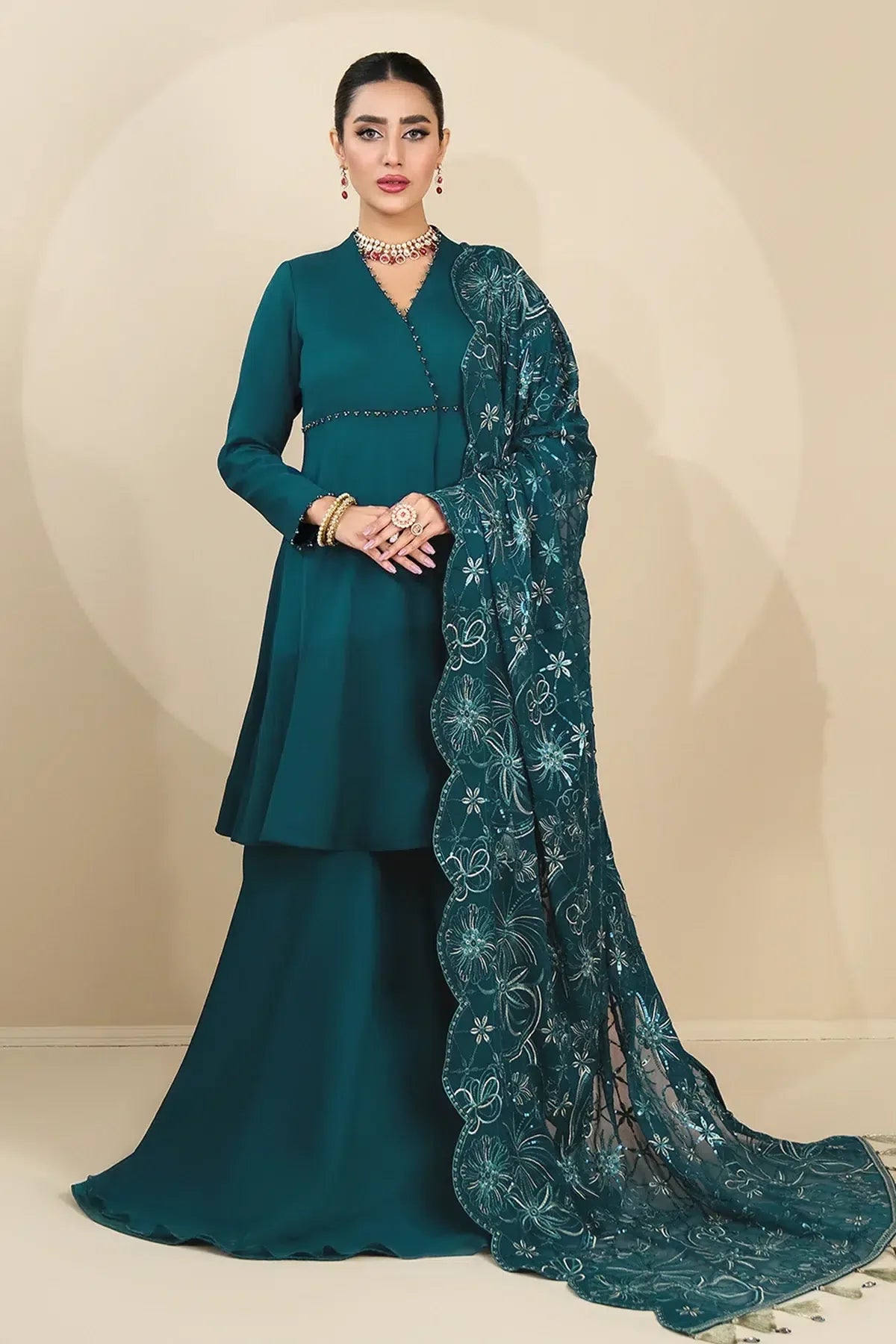 Alizeh | Formals Collection | Sea Green Peplum 3 piece - RTW1015 - Aqsa Fabrics