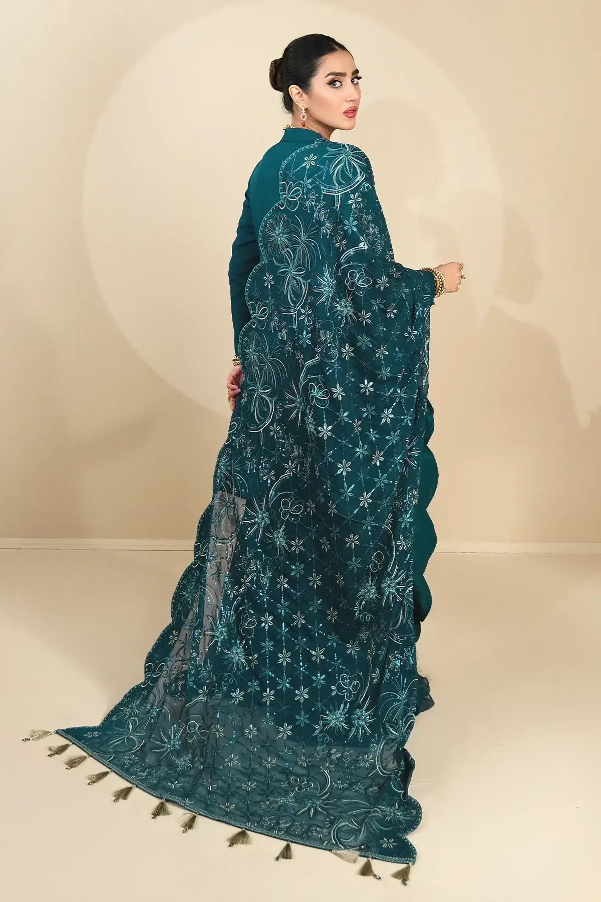 Alizeh | Formals Collection | Sea Green Peplum 3 piece - RTW1015 - Aqsa Fabrics