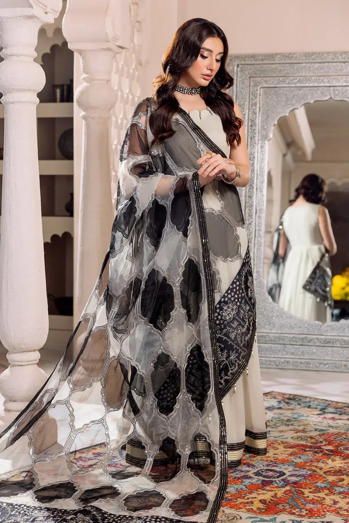 Alizeh | Formals Collection | Offwhite Black 4 piece - RTW1016 - Aqsa Fabrics