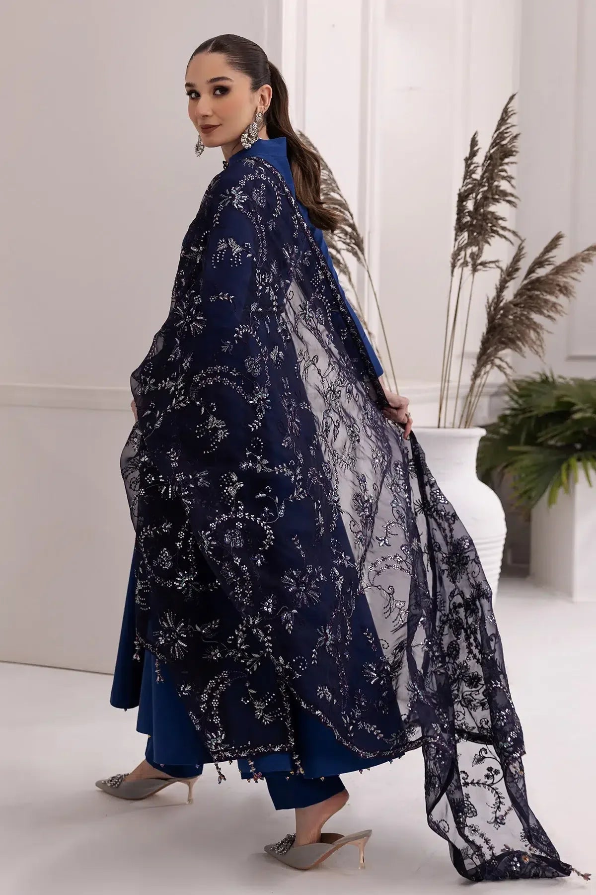 Alizeh | Formals Collection | Royal Blue Dress 3 piece - RTW1002 - Aqsa Fabrics