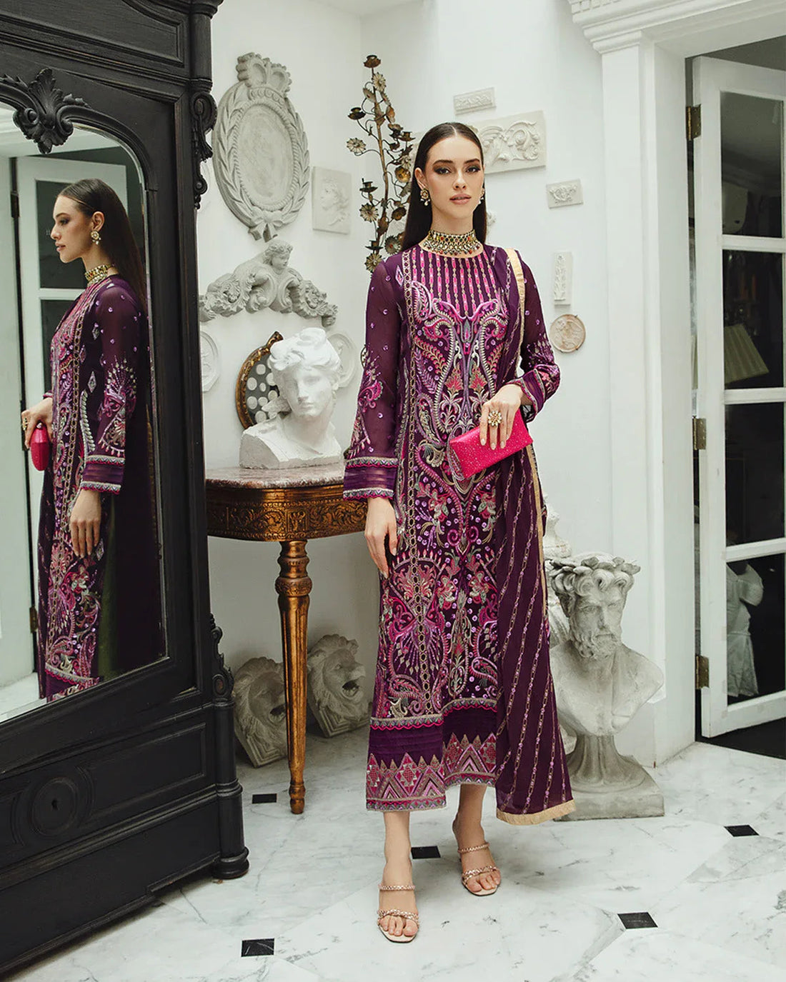 Maryum n Maria | Freesia Ariya Formals | SW23-502 - PLUM - Roshan - Aqsa Fabrics