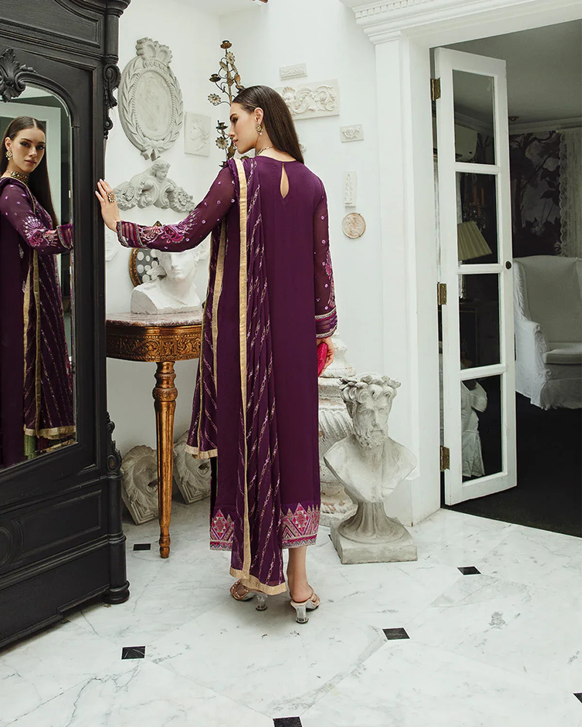 Maryum n Maria | Freesia Ariya Formals | SW23-502 - PLUM - Roshan - Aqsa Fabrics
