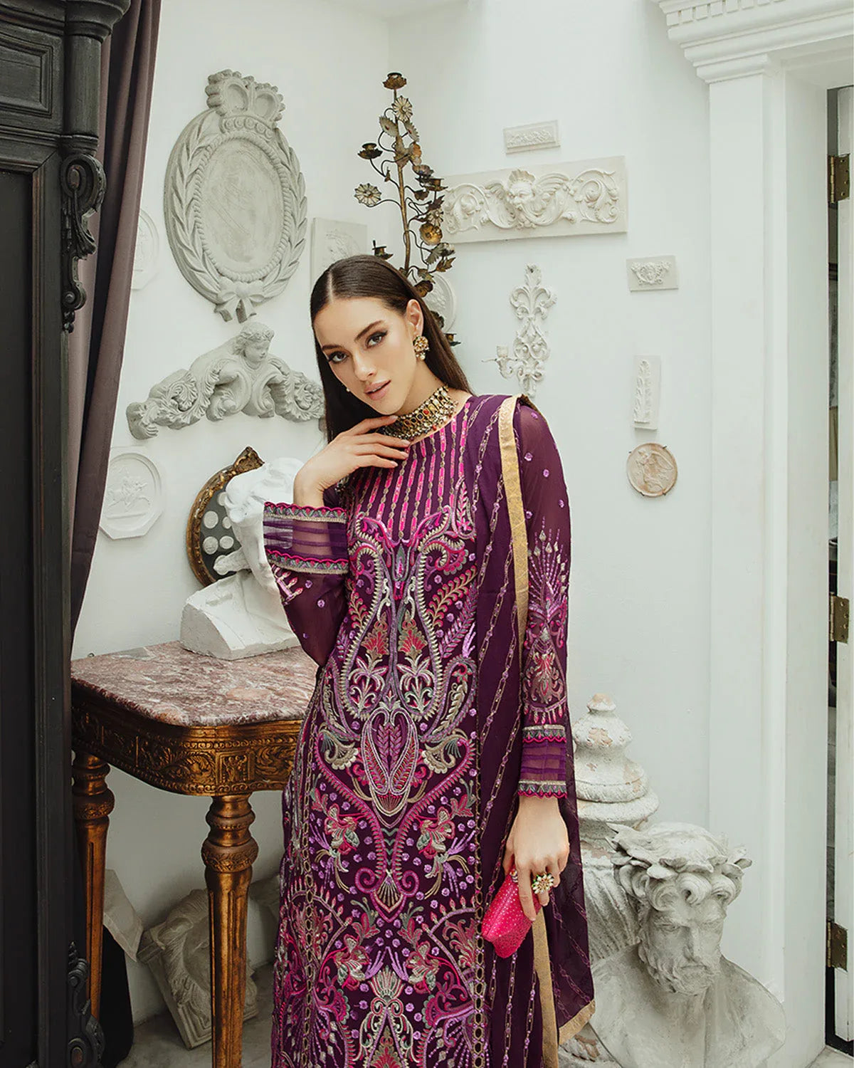 Maryum n Maria | Freesia Ariya Formals | SW23-502 - PLUM - Roshan - Aqsa Fabrics