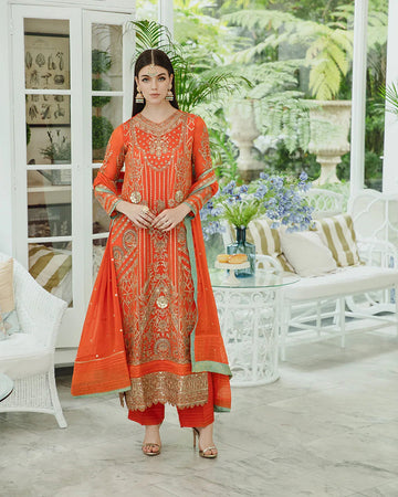 Maryum n Maria | Freesia Ariya Formals | SW23-509 - Tiger Orange - Mina - Aqsa Fabrics