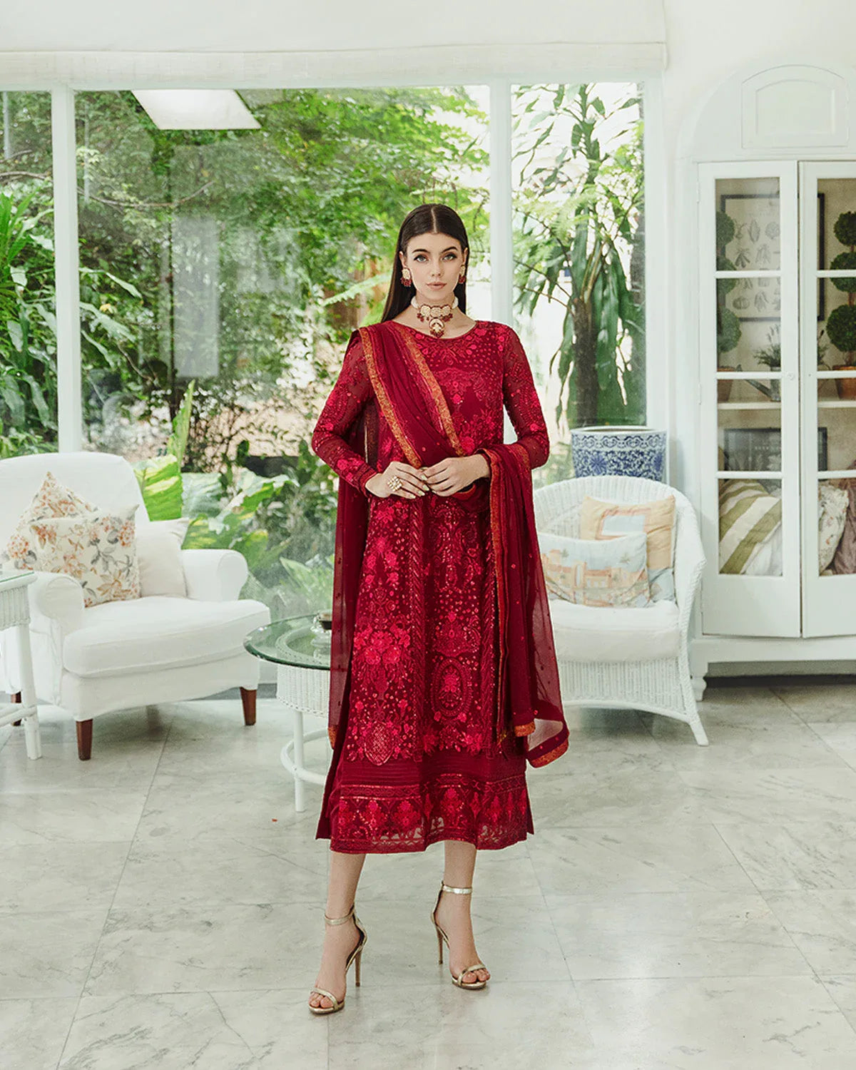 Maryum n Maria | Freesia Ariya Formals | SW23-506 - Crimson - Shadi - Aqsa Fabrics