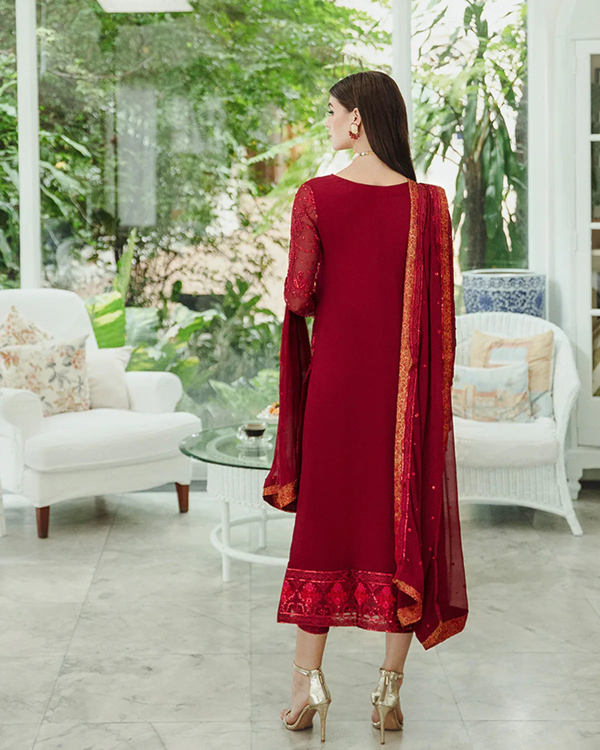 Maryum n Maria | Freesia Ariya Formals | SW23-506 - Crimson - Shadi - Aqsa Fabrics