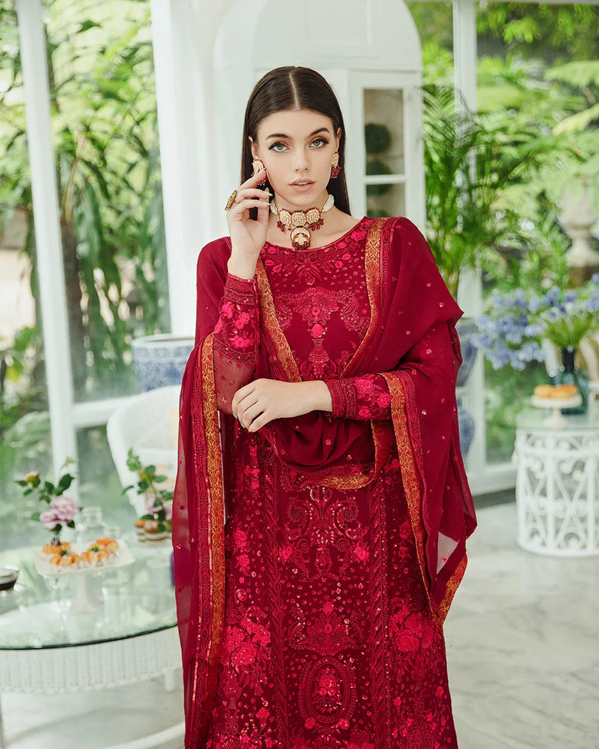 Maryum n Maria | Freesia Ariya Formals | SW23-506 - Crimson - Shadi - Aqsa Fabrics