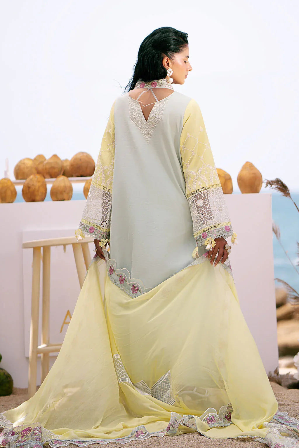 AJR Couture | Dastan Luxury Lawn 25 | Azure - Aqsa Fabrics