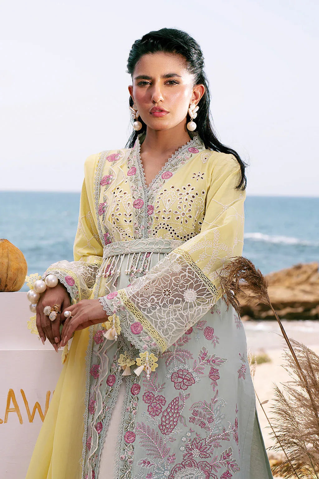 AJR Couture | Dastan Luxury Lawn 25 | Azure - Aqsa Fabrics