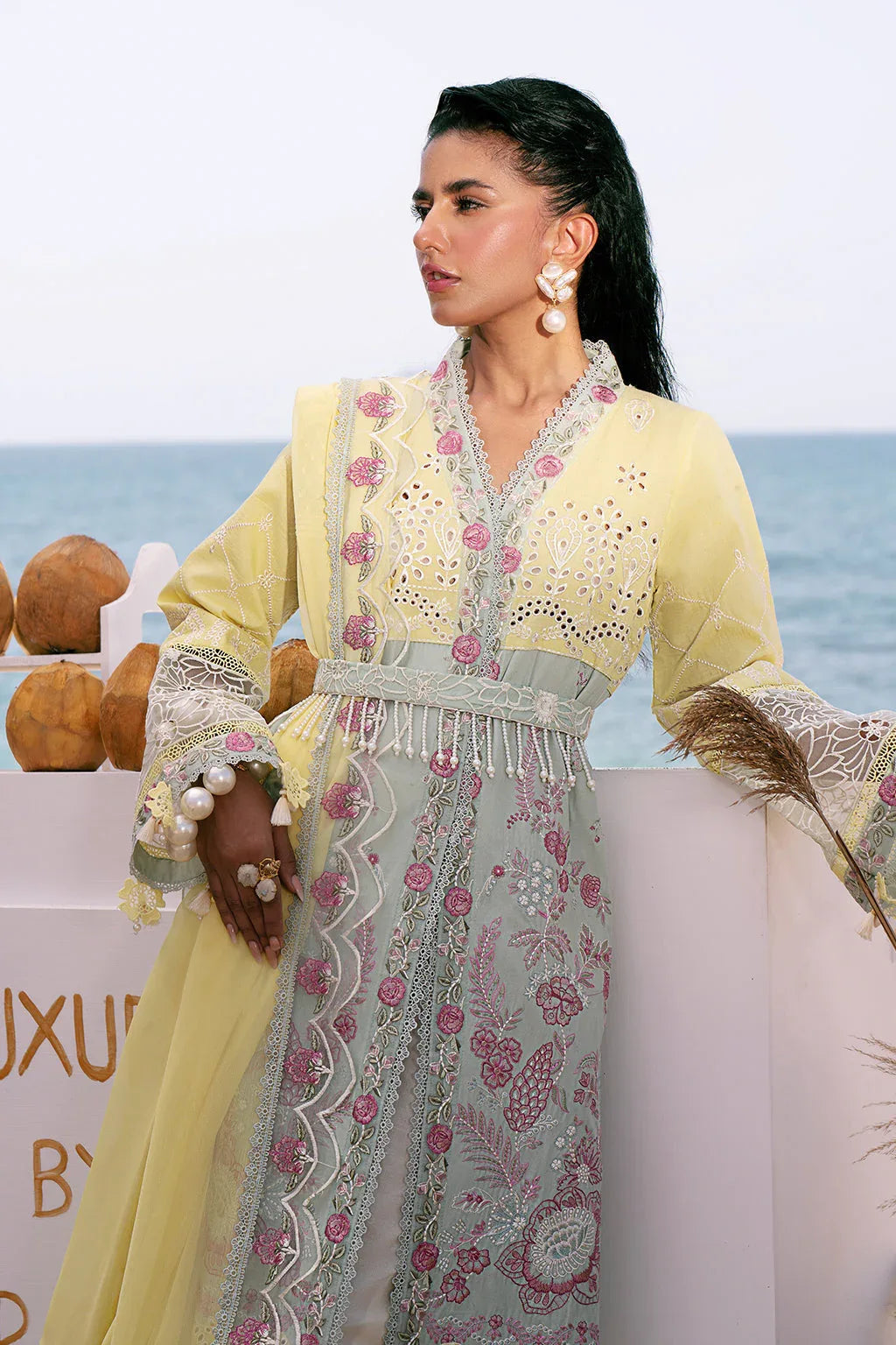 AJR Couture | Dastan Luxury Lawn 25 | Azure - Aqsa Fabrics