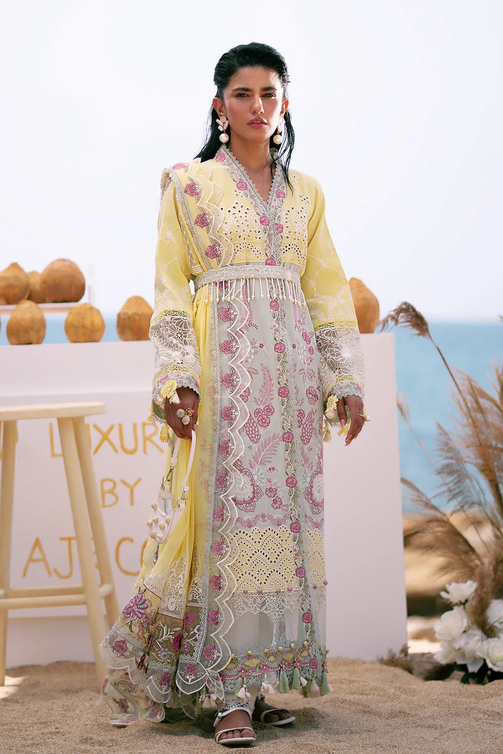 AJR Couture | Dastan Luxury Lawn 25 | Azure - Aqsa Fabrics