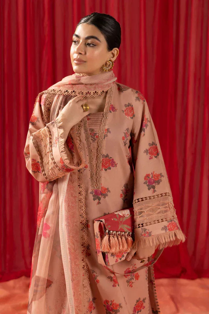 Alizeh | Sheen Lawn Prints 24 | Coral Peach - Aqsa Fabrics