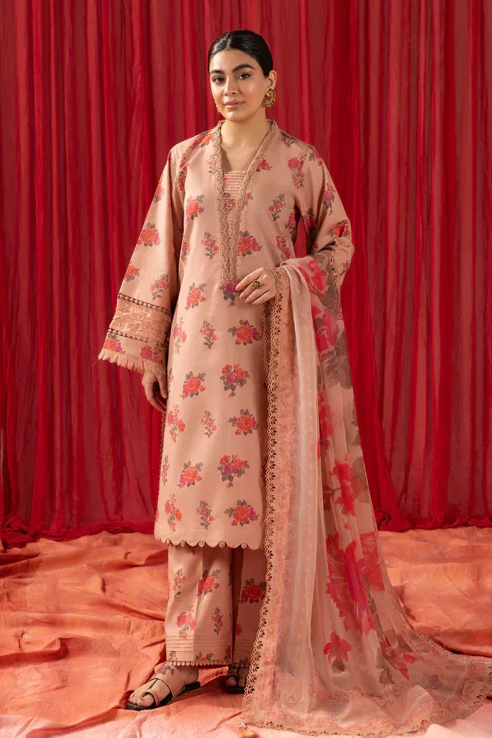 Alizeh | Sheen Lawn Prints 24 | Coral Peach - Aqsa Fabrics