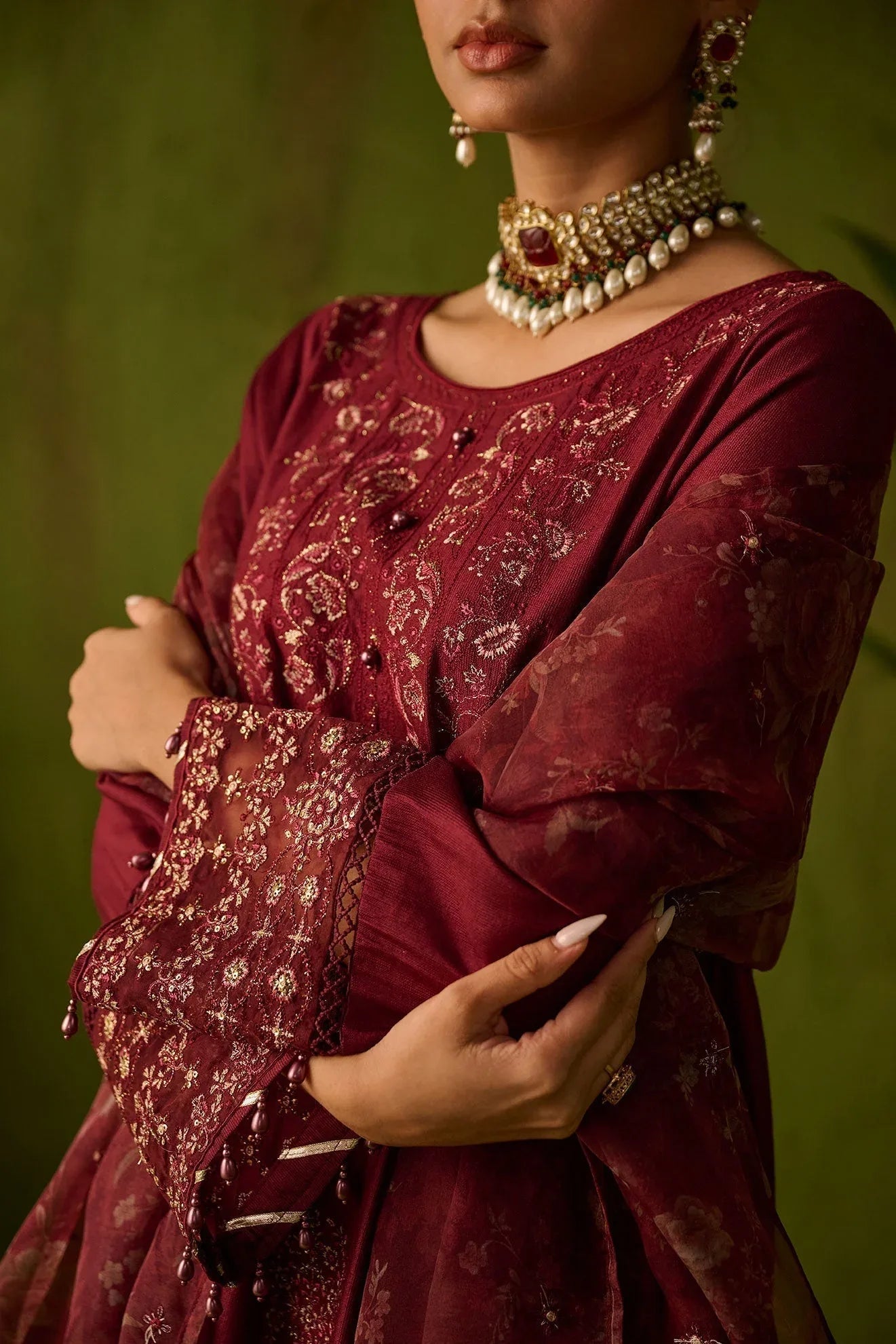 Dhanak | Festive Formals | SS24DU-3197 MAROON 3Pcs - Aqsa Fabrics