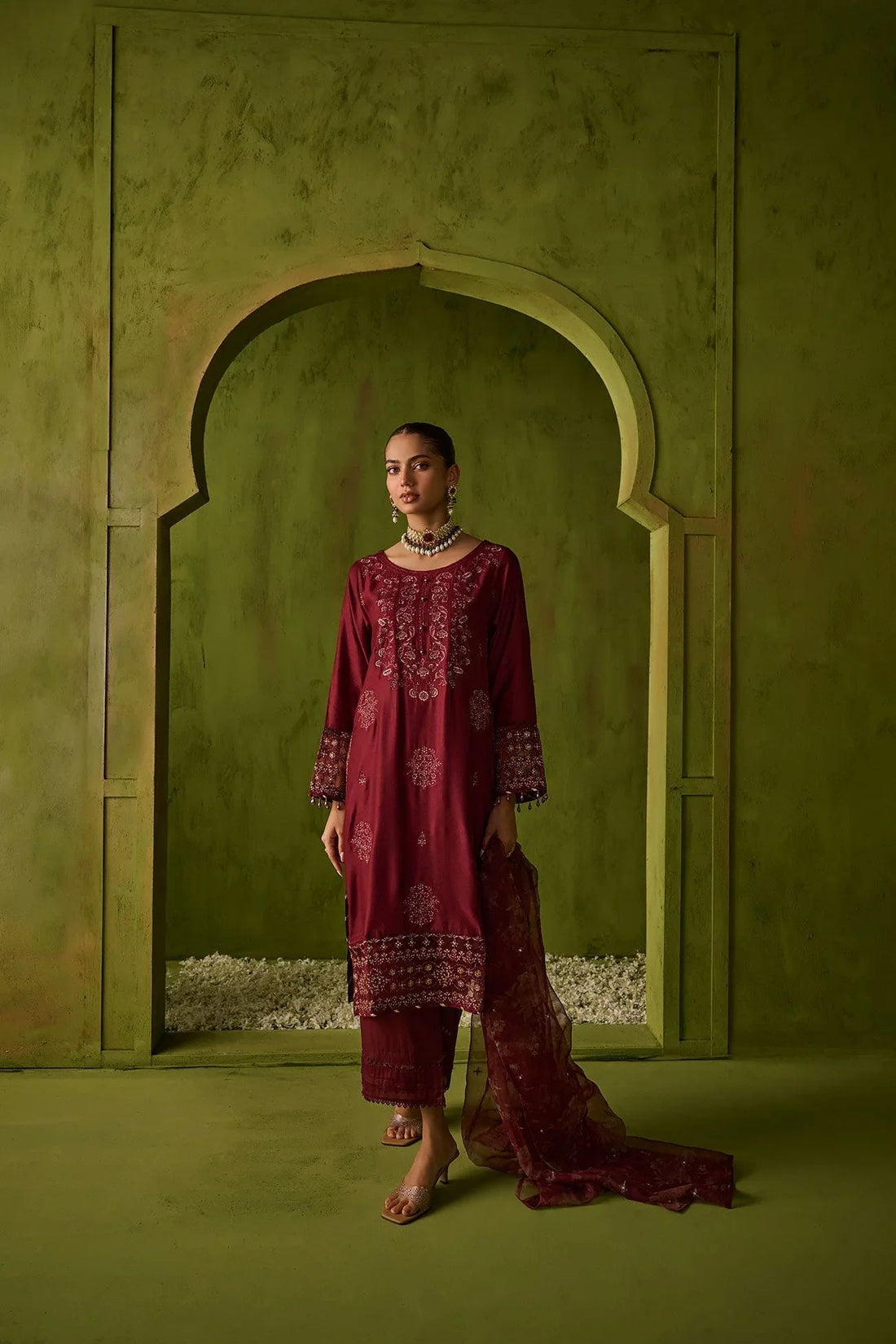 Dhanak | Festive Formals | SS24DU-3197 MAROON 3Pcs - Aqsa Fabrics