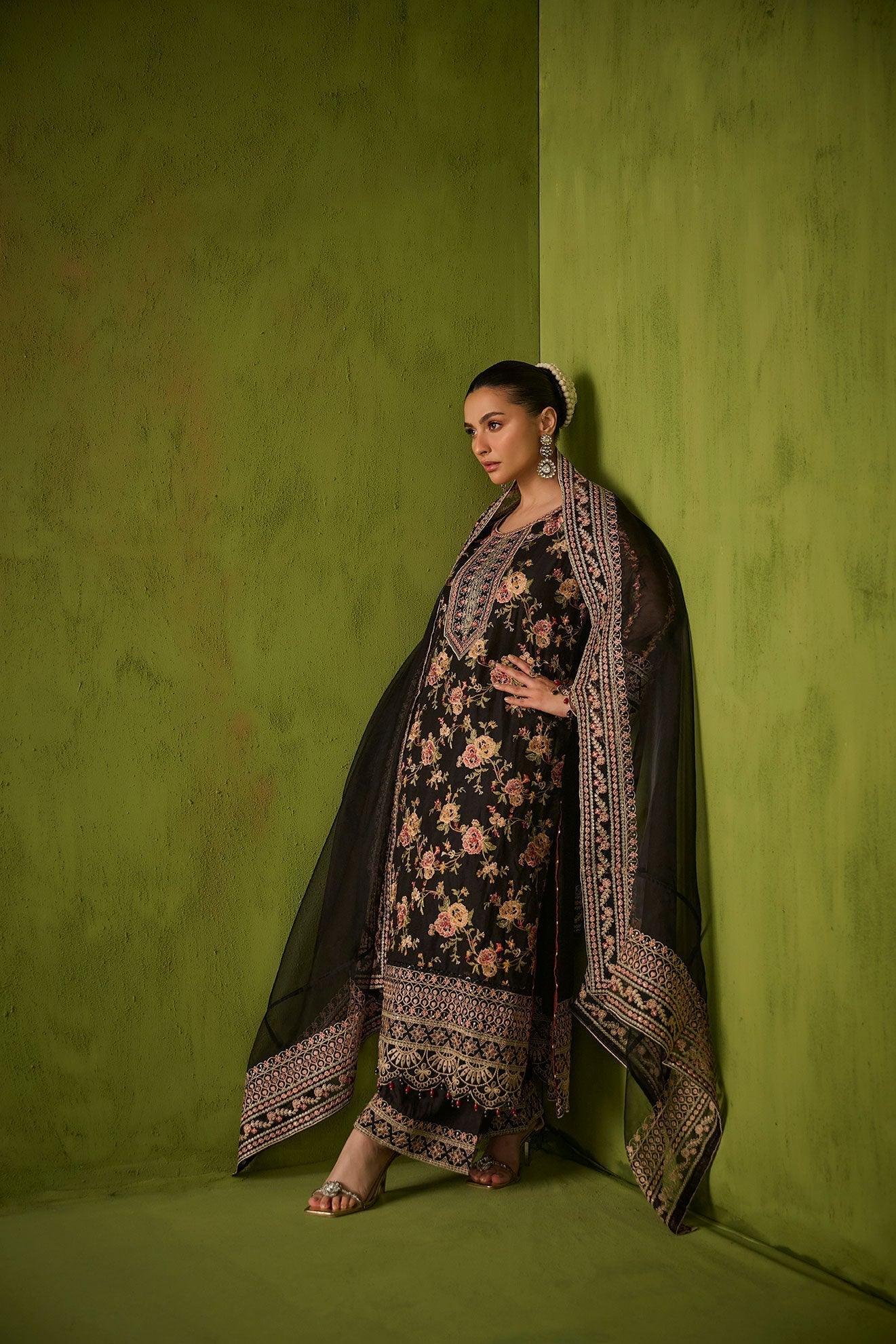 Dhanak | Festive Formals | SS24DU-3192 BLACK 3Pcs - Aqsa Fabrics