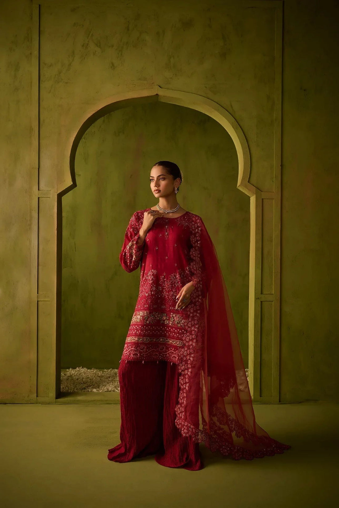 Dhanak | Festive Formals | SS24DU-3200 DARK-PINK 3Pcs - Aqsa Fabrics