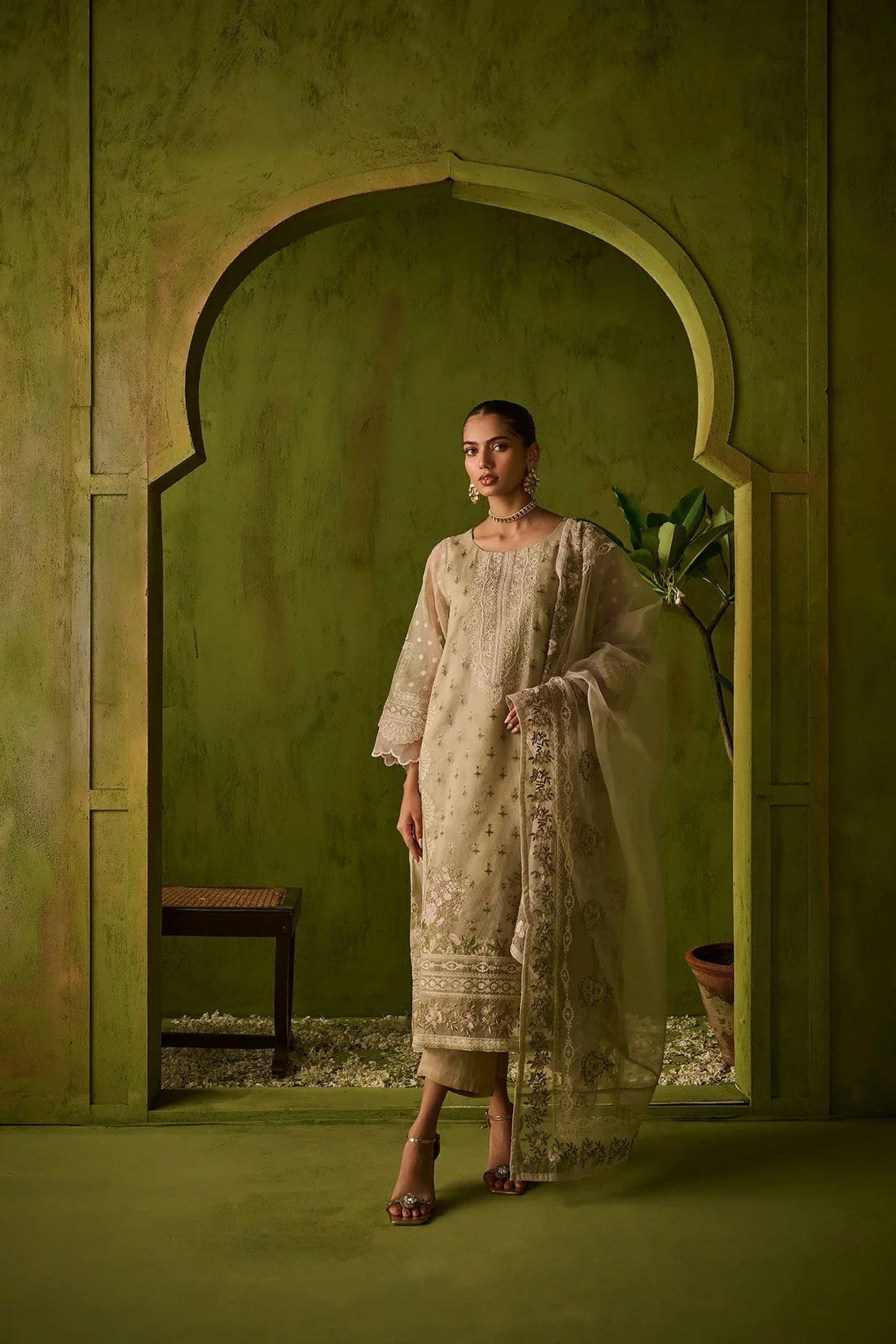 Dhanak | Festive Formals | SS24DU-3194 BEIGE 3Pcs - Aqsa Fabrics