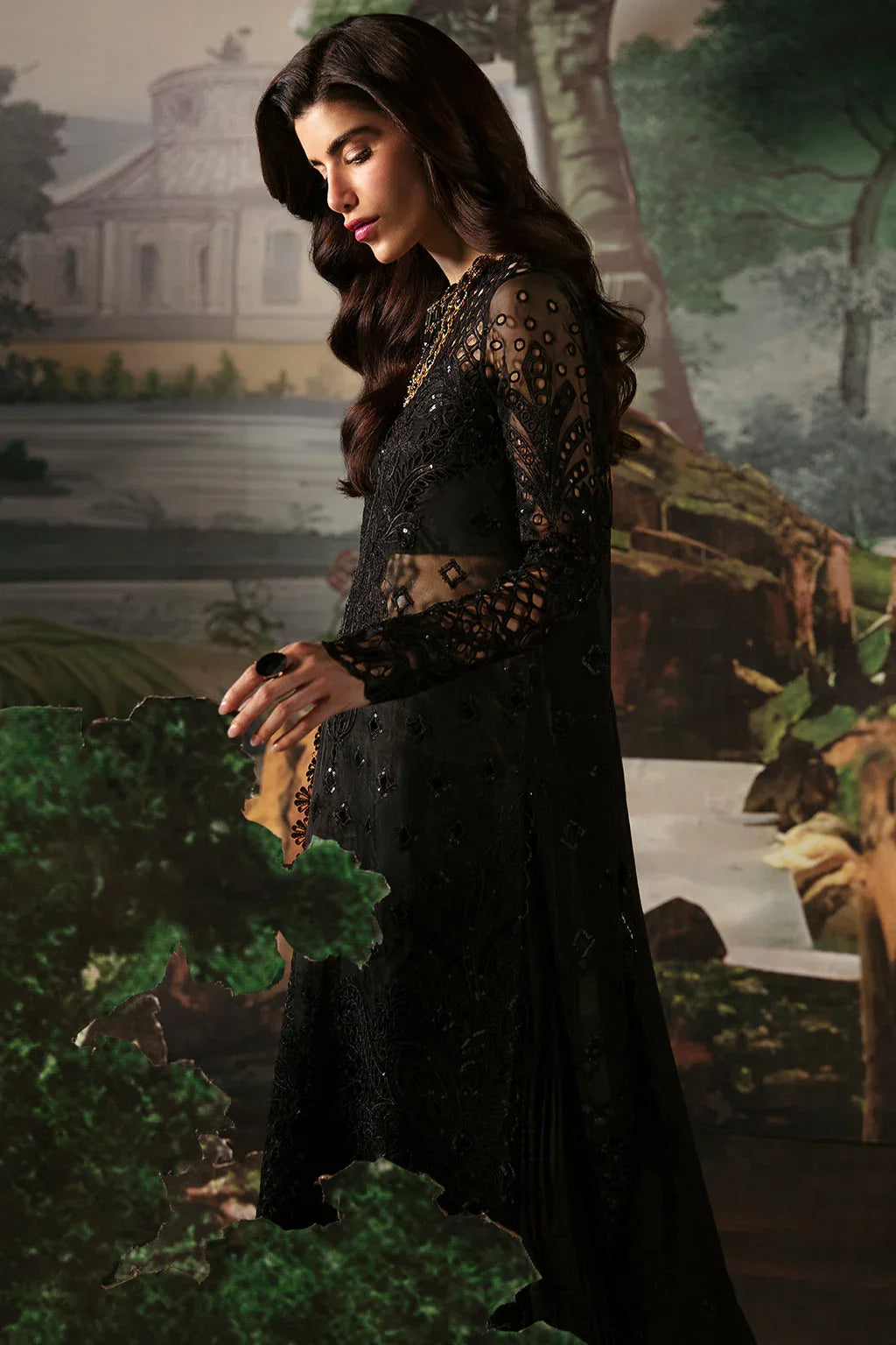 Afrozeh La Fuchsia Embroidered Organza 3Pc Suit - Camilla - Aqsa Fabrics