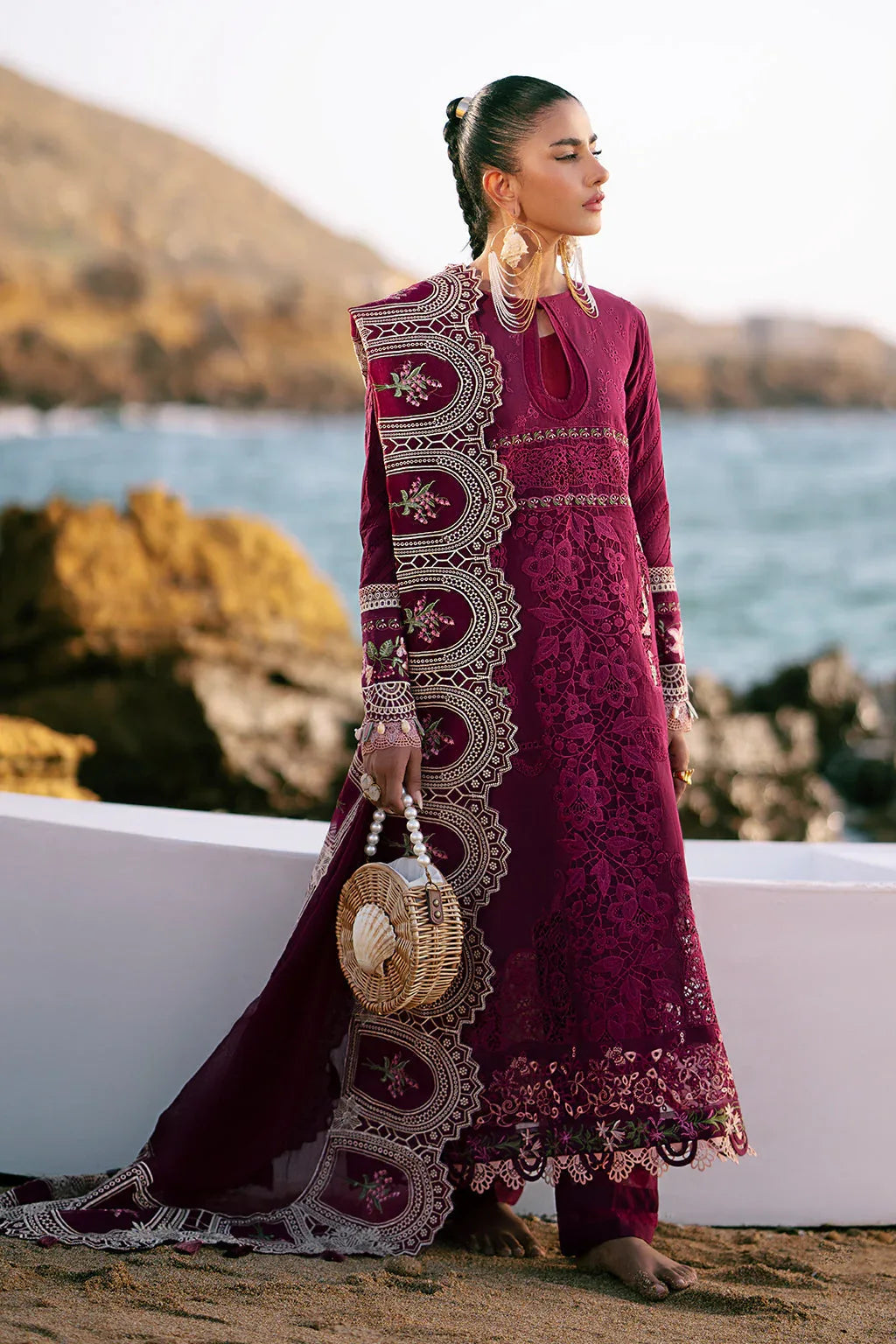AJR Couture | Dastan Luxury Lawn 25 | Cherry Wine - Aqsa Fabrics