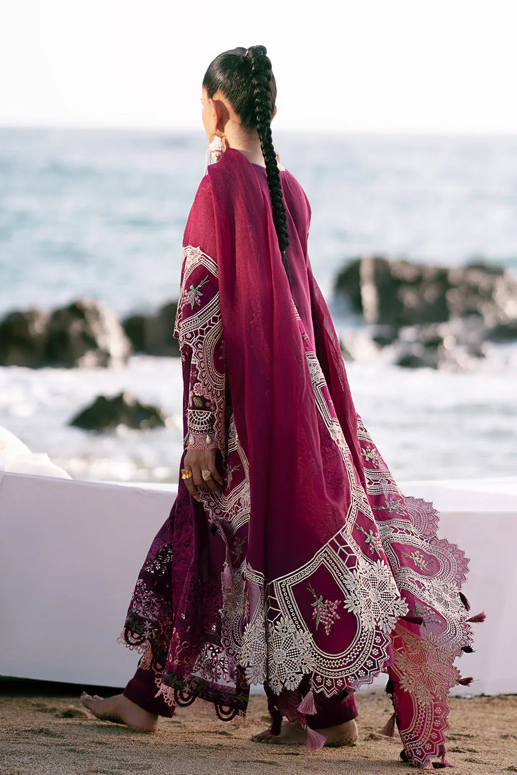 AJR Couture | Dastan Luxury Lawn 25 | Cherry Wine - Aqsa Fabrics