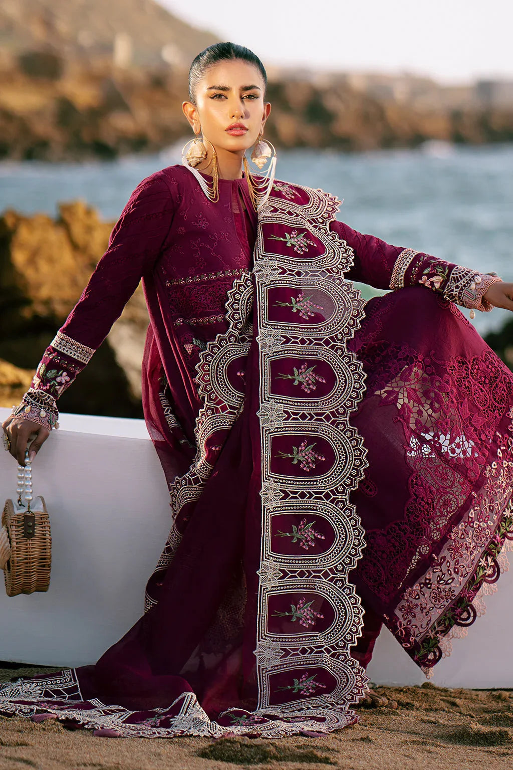 AJR Couture | Dastan Luxury Lawn 25 | Cherry Wine - Aqsa Fabrics