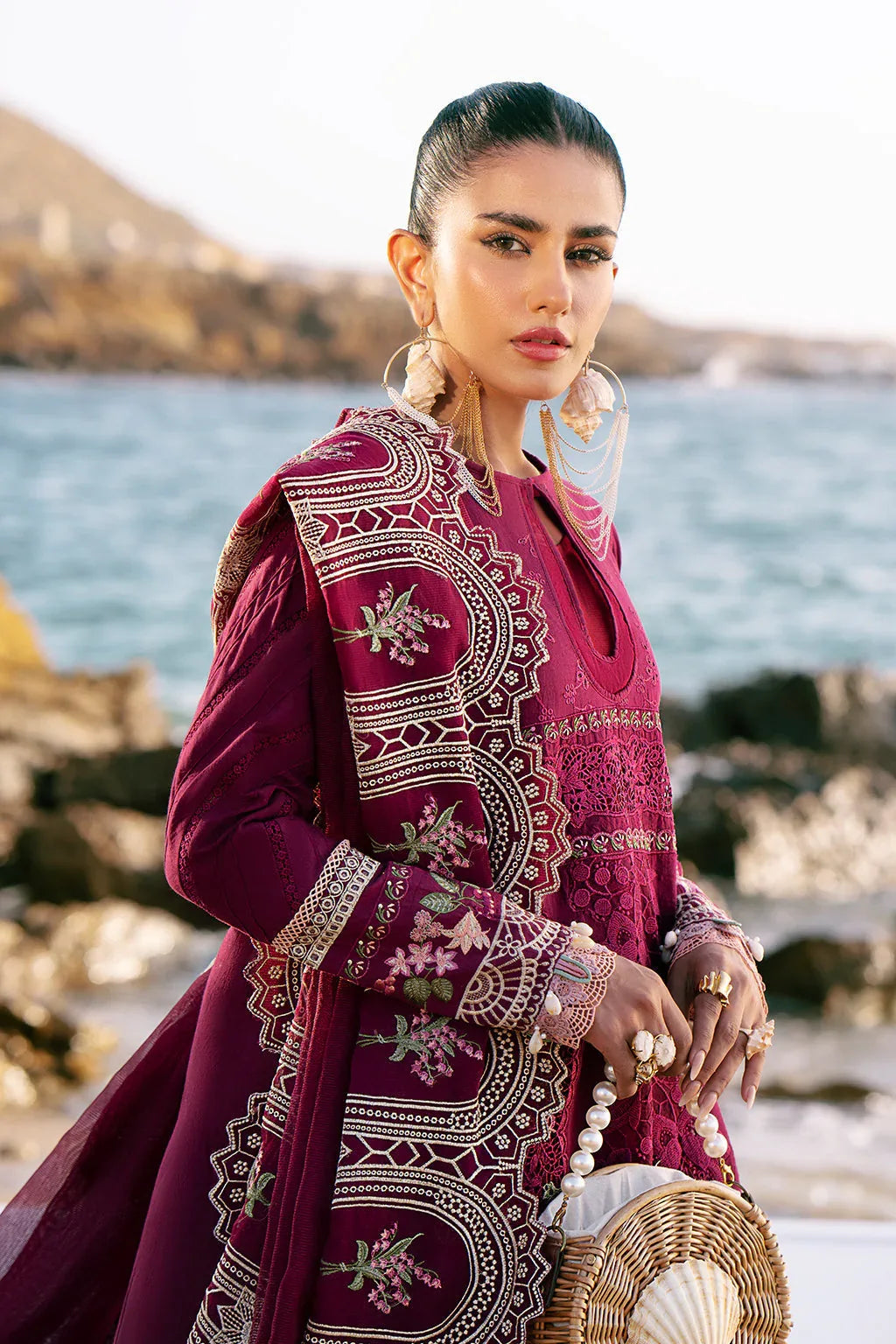 AJR Couture | Dastan Luxury Lawn 25 | Cherry Wine - Aqsa Fabrics
