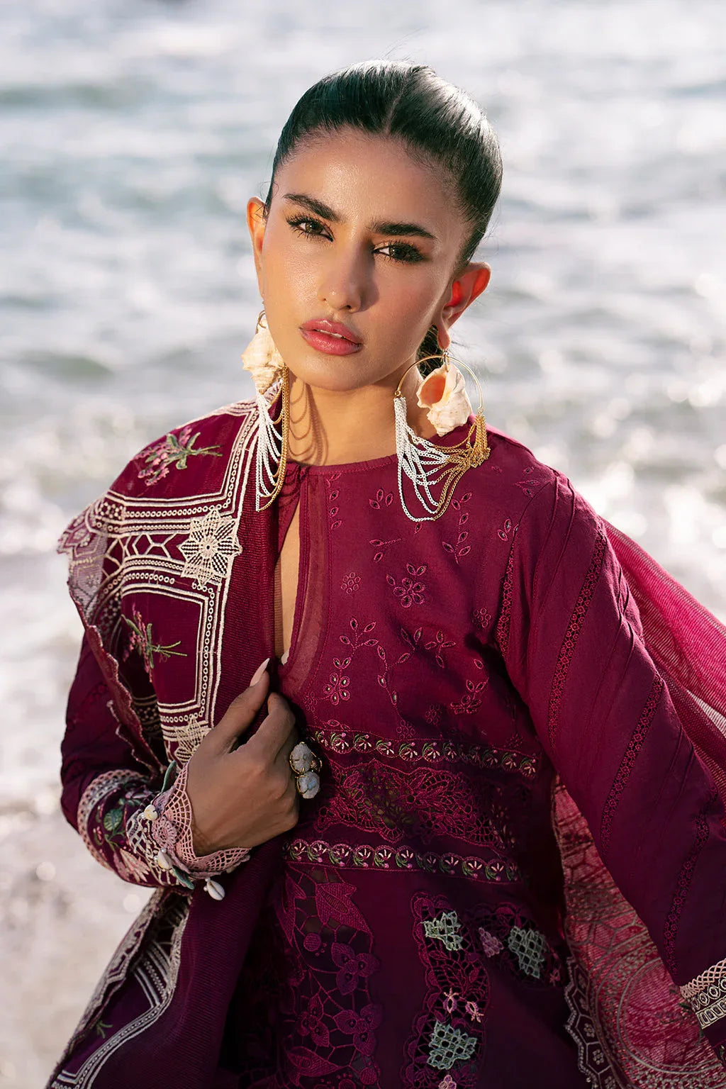 AJR Couture | Dastan Luxury Lawn 25 | Cherry Wine - Aqsa Fabrics