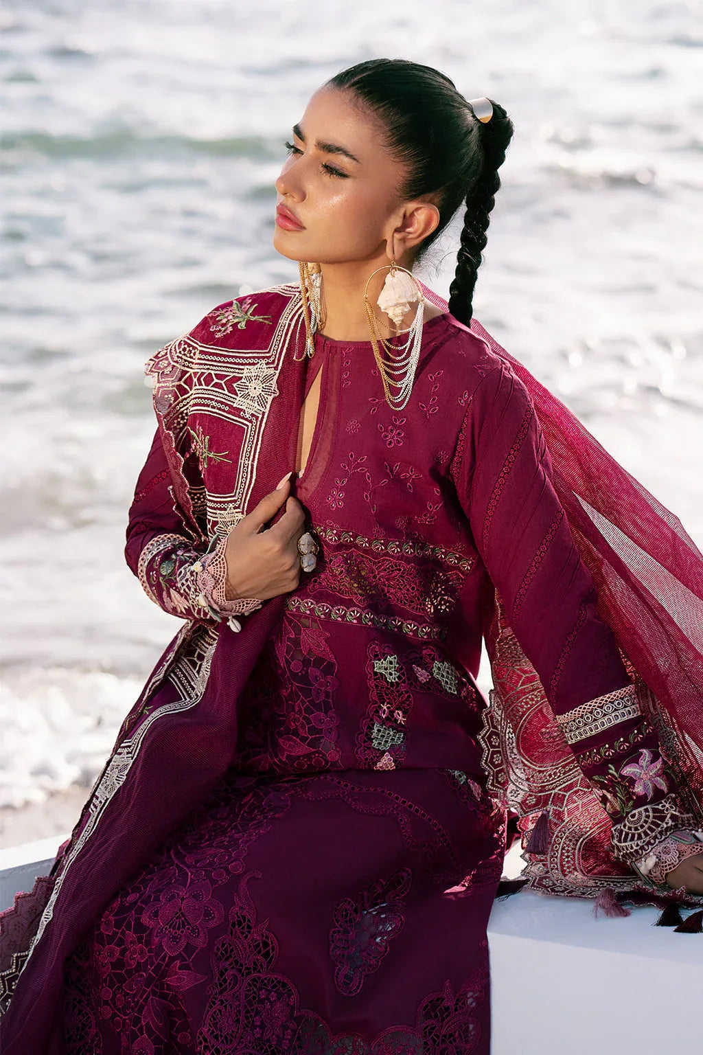 AJR Couture | Dastan Luxury Lawn 25 | Cherry Wine - Aqsa Fabrics