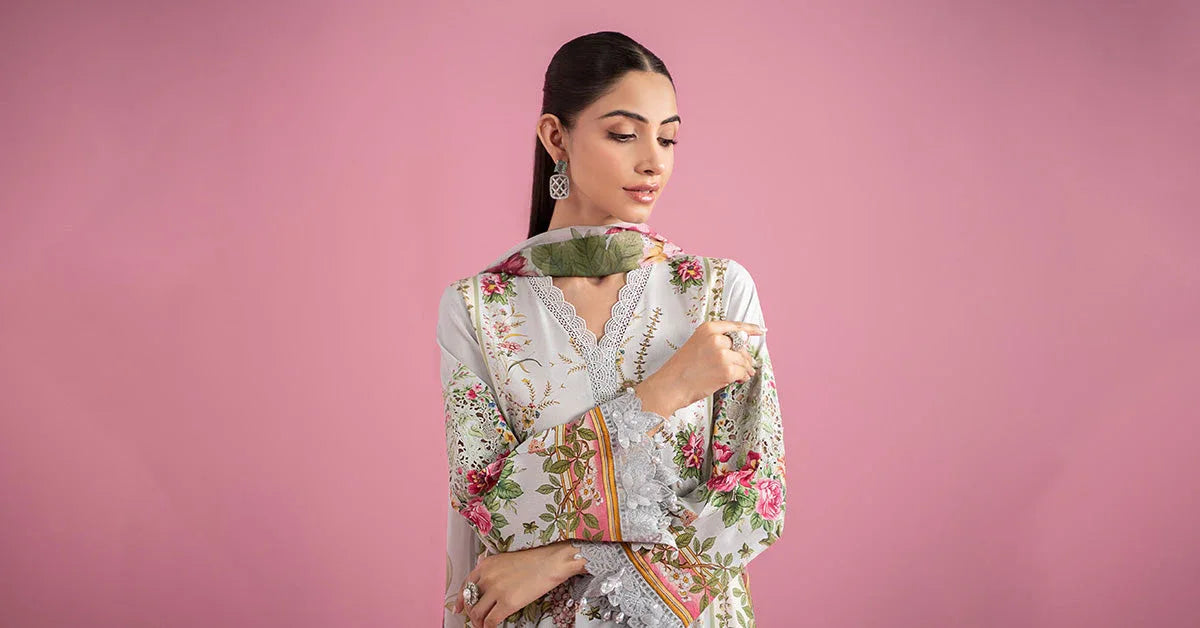 3 Piece Unstitched Embroidered Lawn Suit | MPT-2605-B - Aqsa Fabrics