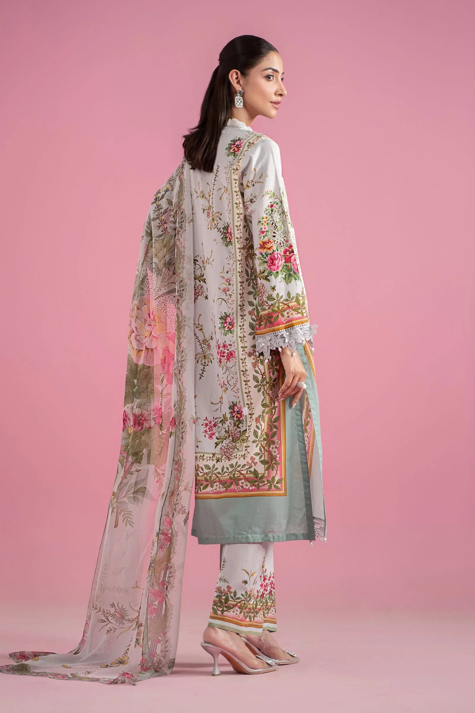 3 Piece Unstitched Embroidered Lawn Suit | MPT-2605-B - Aqsa Fabrics