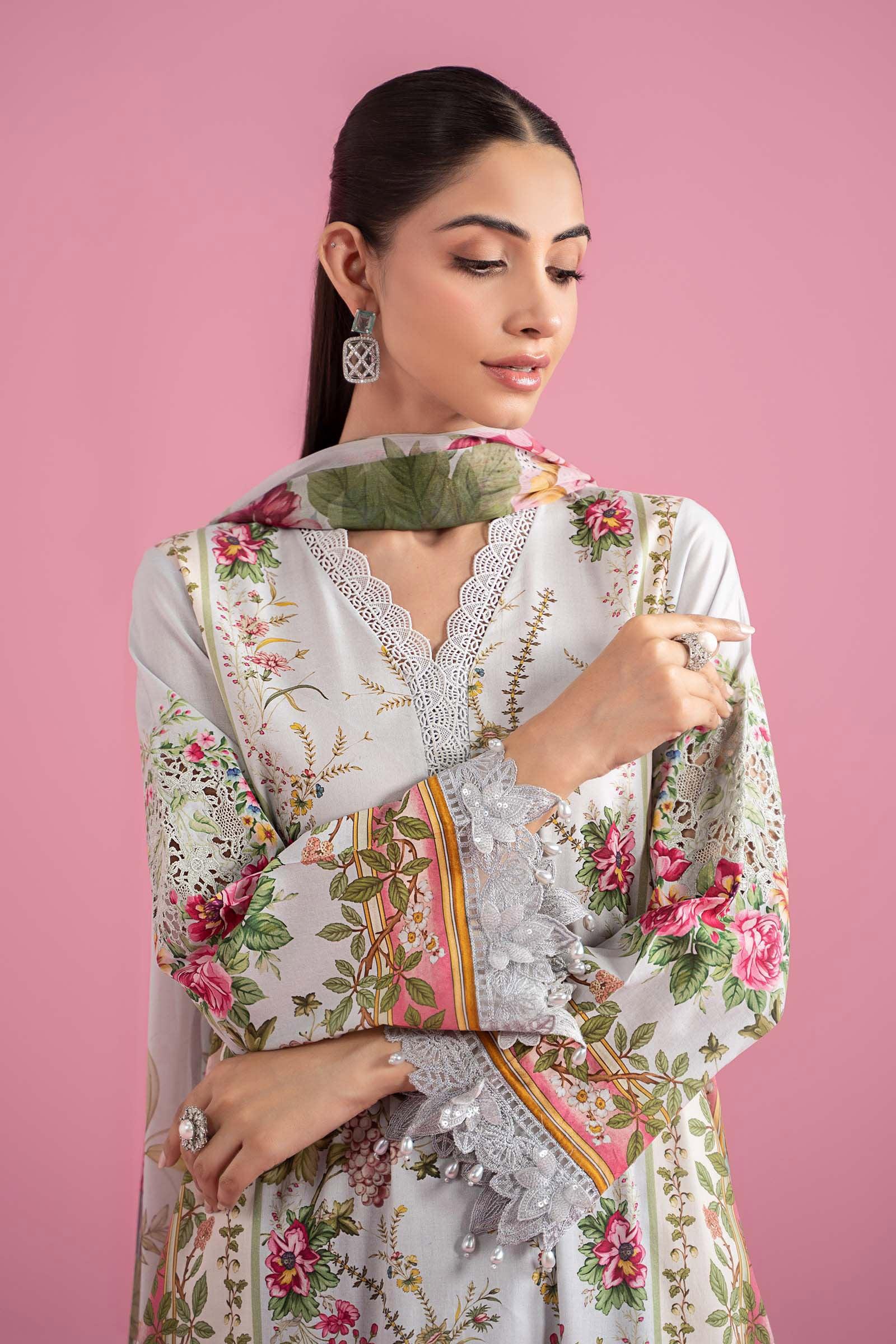 3 Piece Unstitched Embroidered Lawn Suit | MPT-2605-B - Aqsa Fabrics