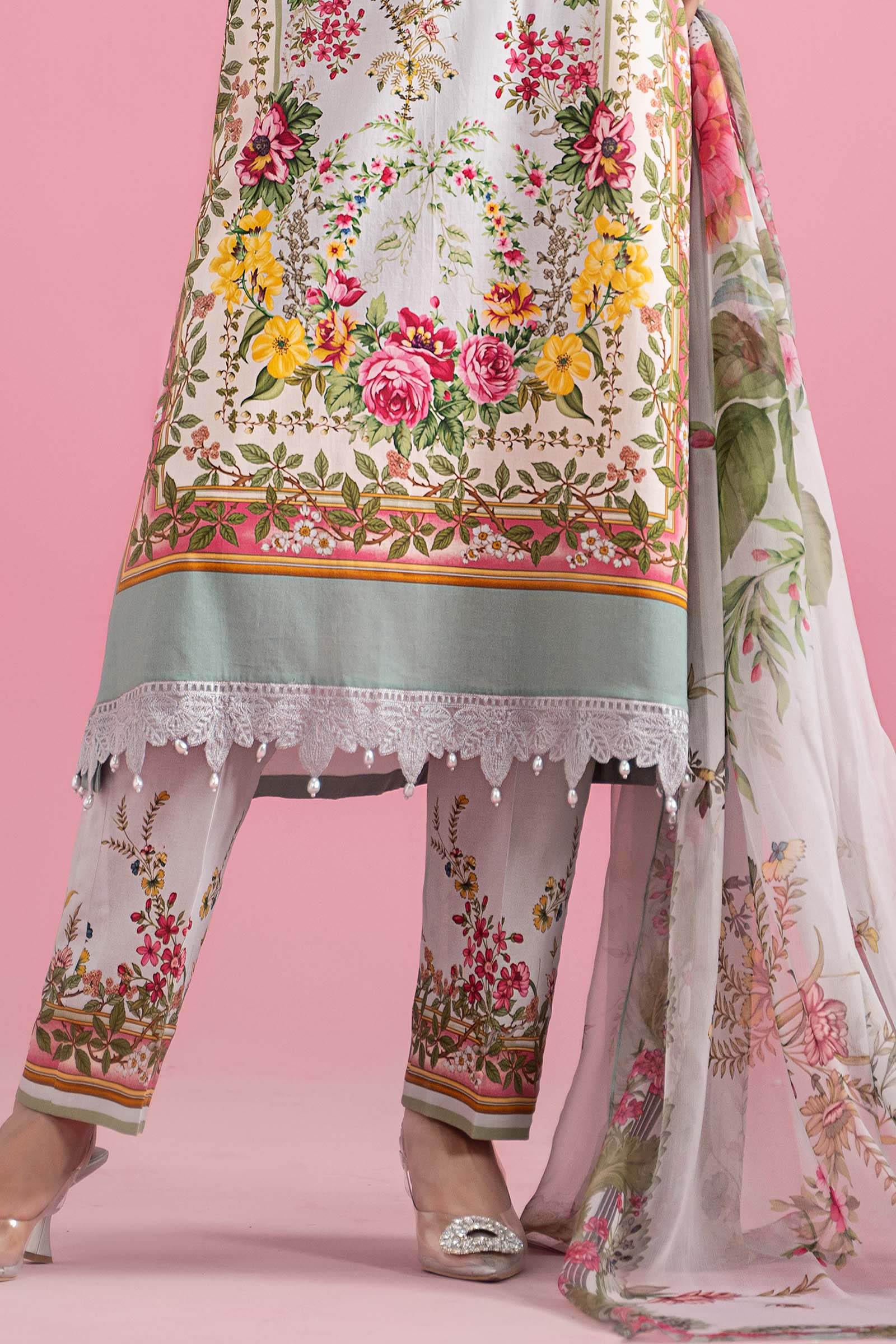 3 Piece Unstitched Embroidered Lawn Suit | MPT-2605-B - Aqsa Fabrics