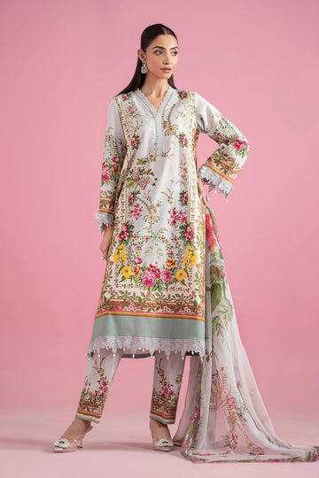 3 Piece Unstitched Embroidered Lawn Suit | MPT-2605-B - Aqsa Fabrics