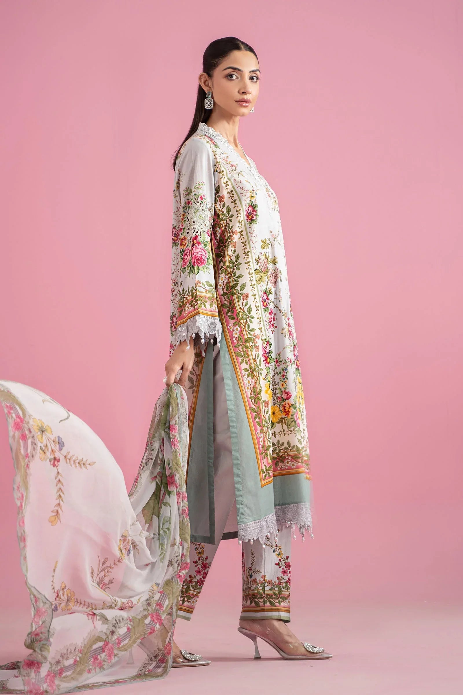 3 Piece Unstitched Embroidered Lawn Suit | MPT-2605-B - Aqsa Fabrics