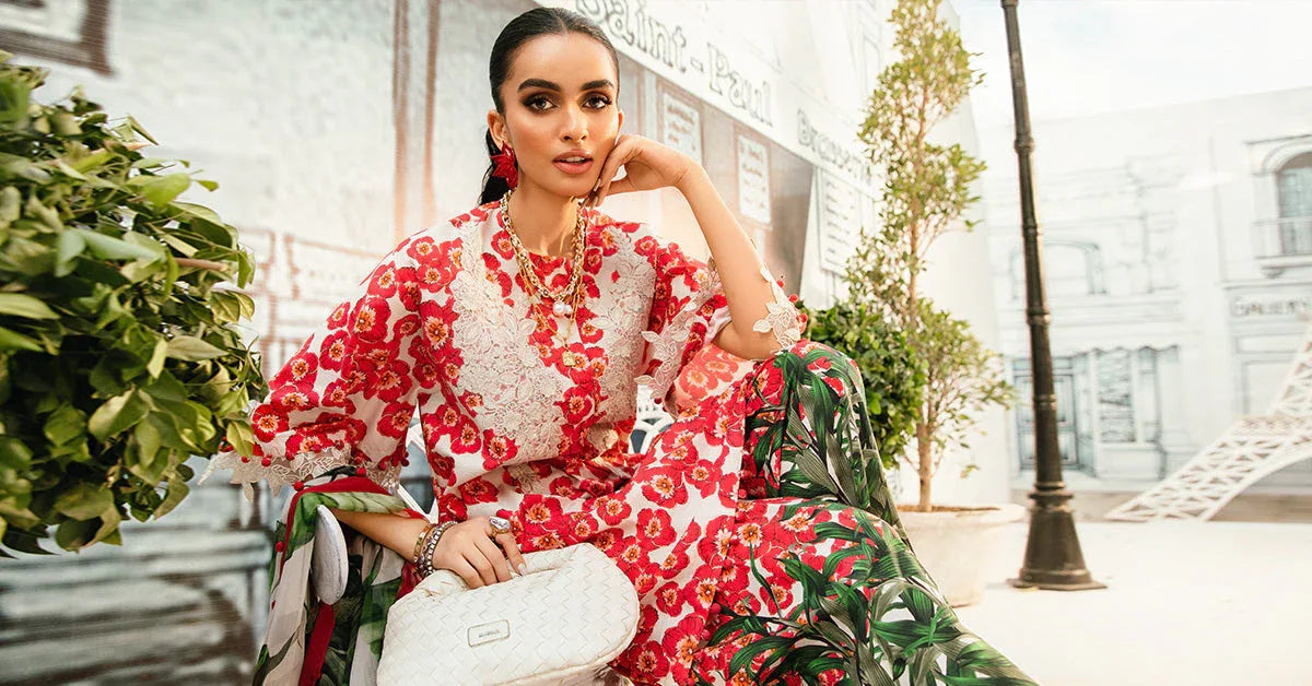 3 Piece Unstitched Embroidered Lawn Suit | MPT-2606-B - Aqsa Fabrics