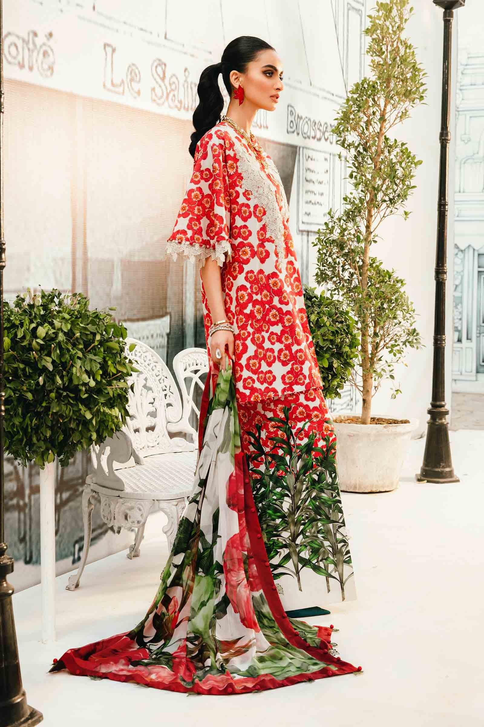 3 Piece Unstitched Embroidered Lawn Suit | MPT-2606-B - Aqsa Fabrics