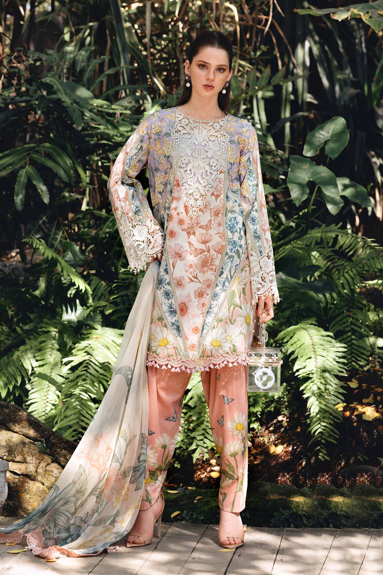 3 Piece Unstitched Embroidered Lawn Suit - Aqsa Fabrics