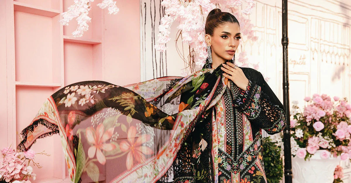 3 Piece Unstitched Embroidered Lawn Suit | MPT-2610-B - Aqsa Fabrics