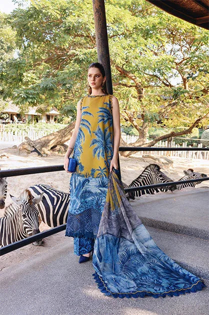 3 Piece Unstitched Embroidered Lawn Suit - Aqsa Fabrics