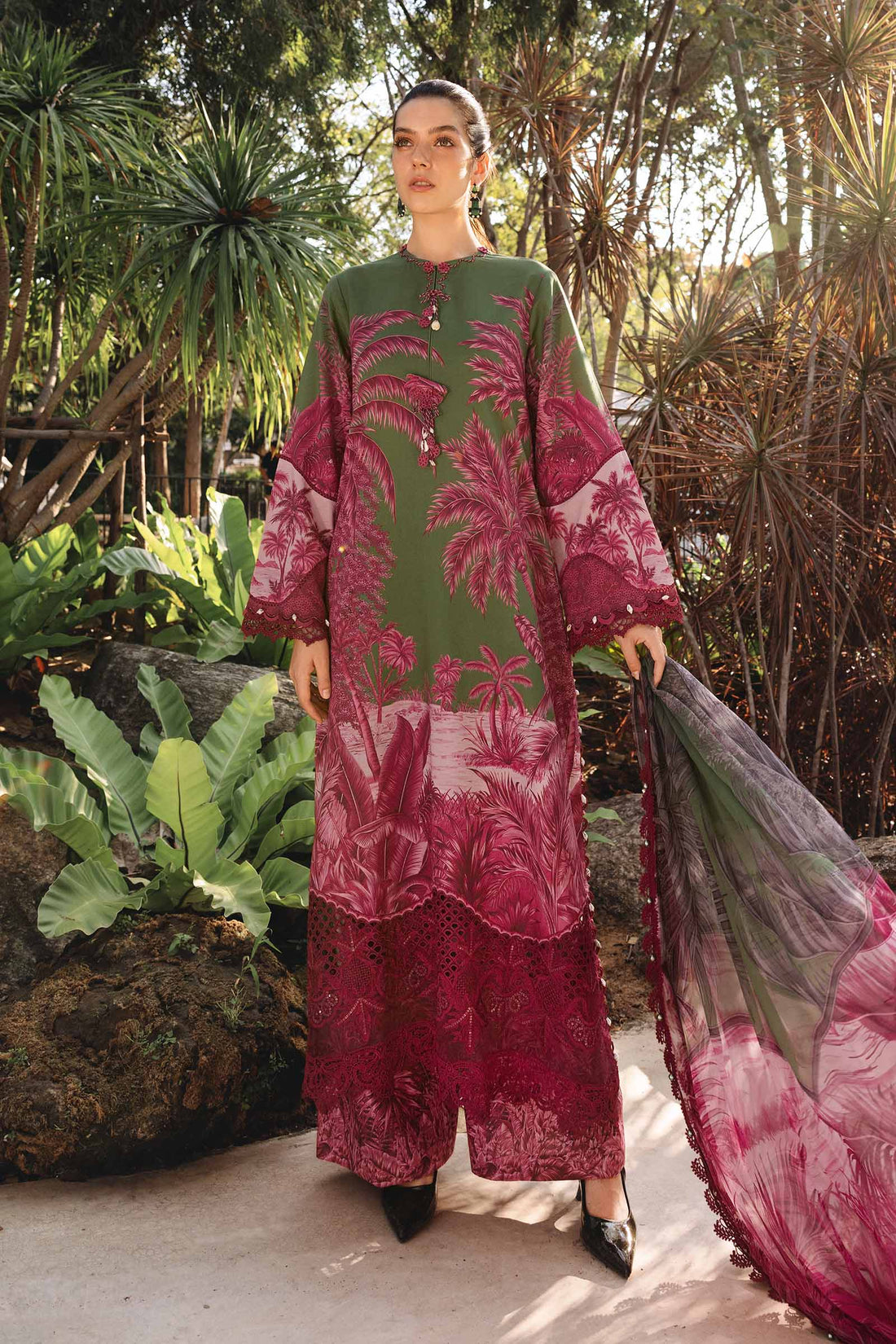 3 Piece Unstitched Embroidered Lawn Suit - Aqsa Fabrics
