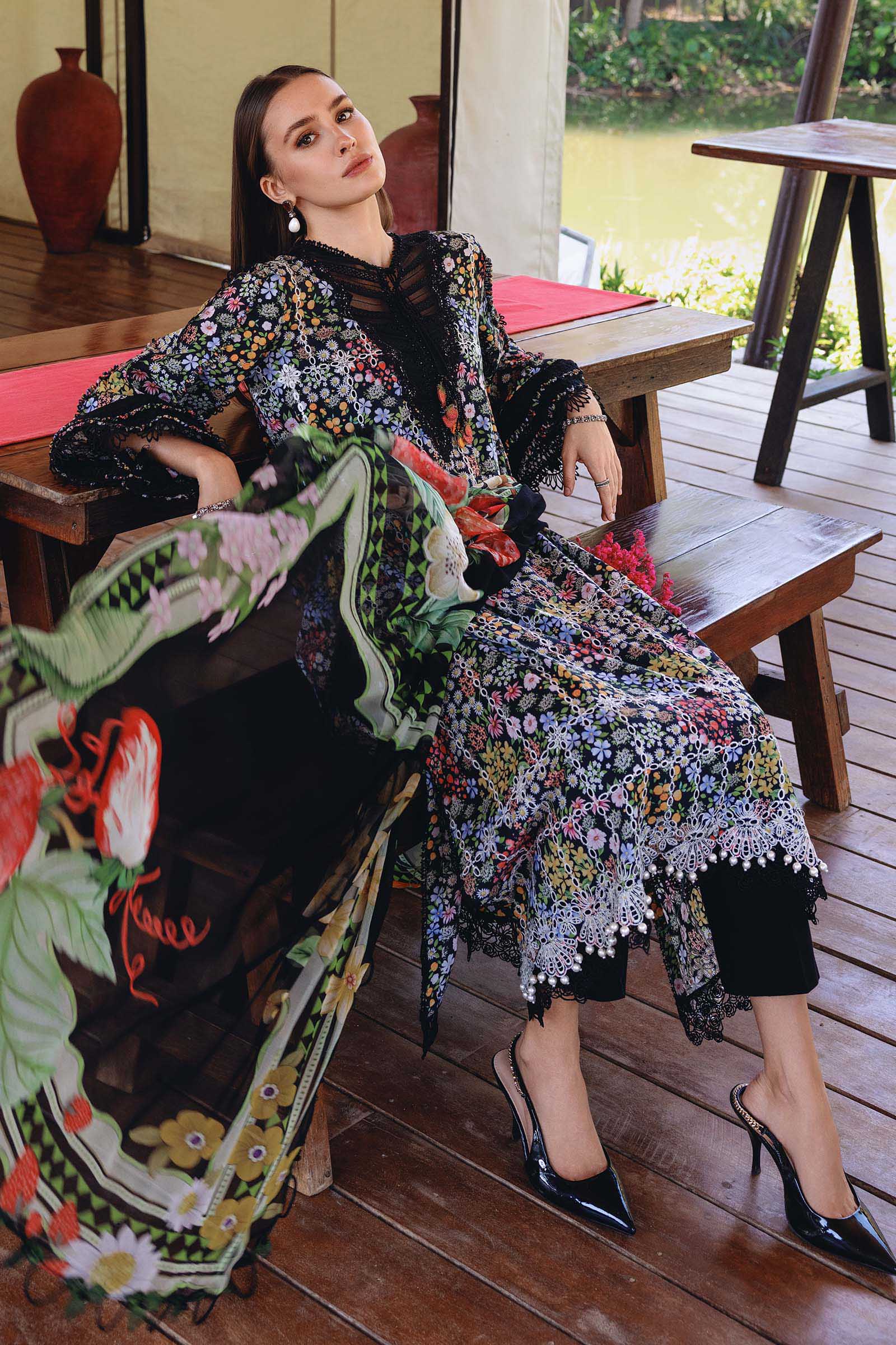 3 Piece Unstitched Embroidered Lawn Suit - Aqsa Fabrics