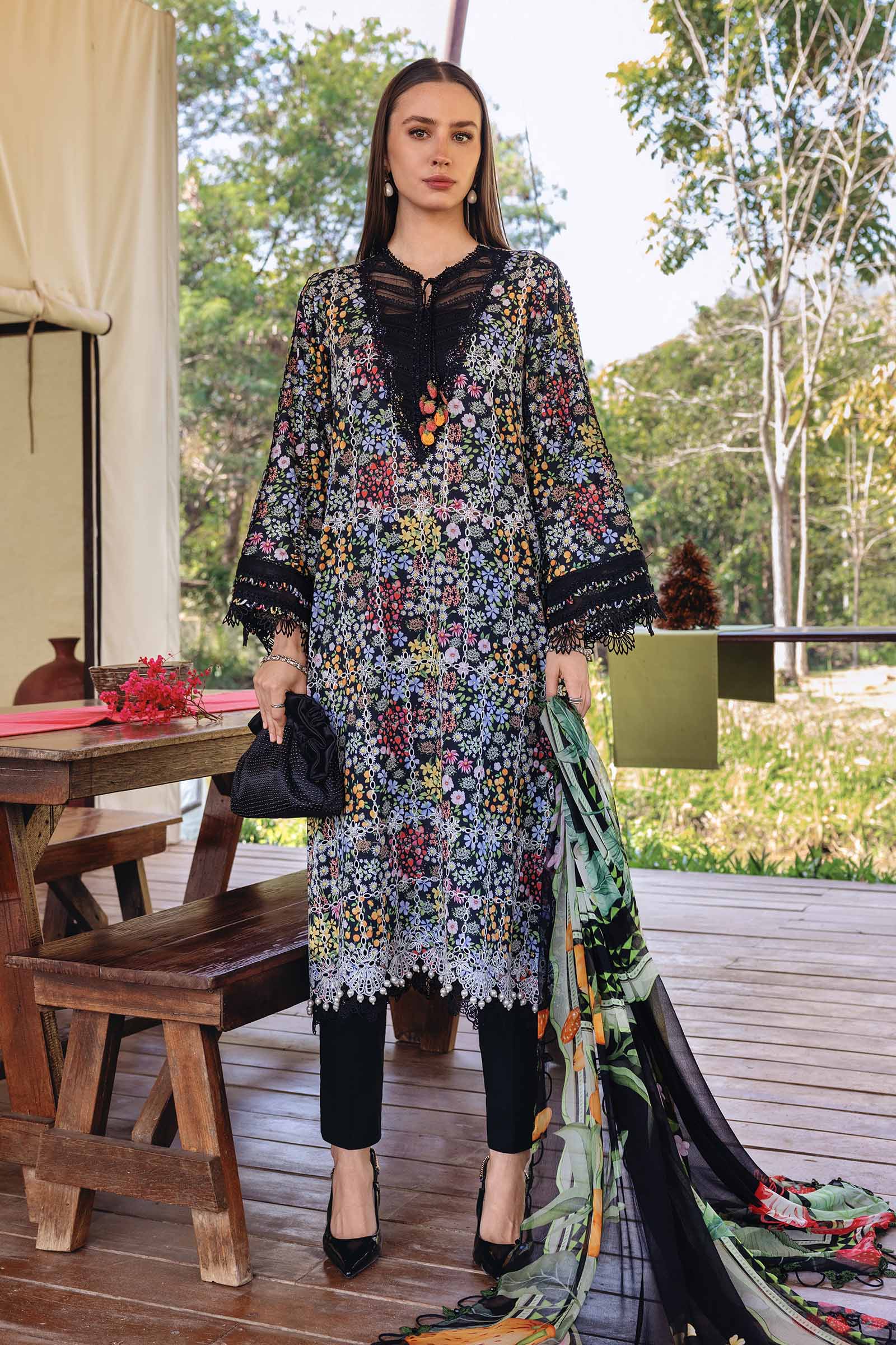 3 Piece Unstitched Embroidered Lawn Suit - Aqsa Fabrics