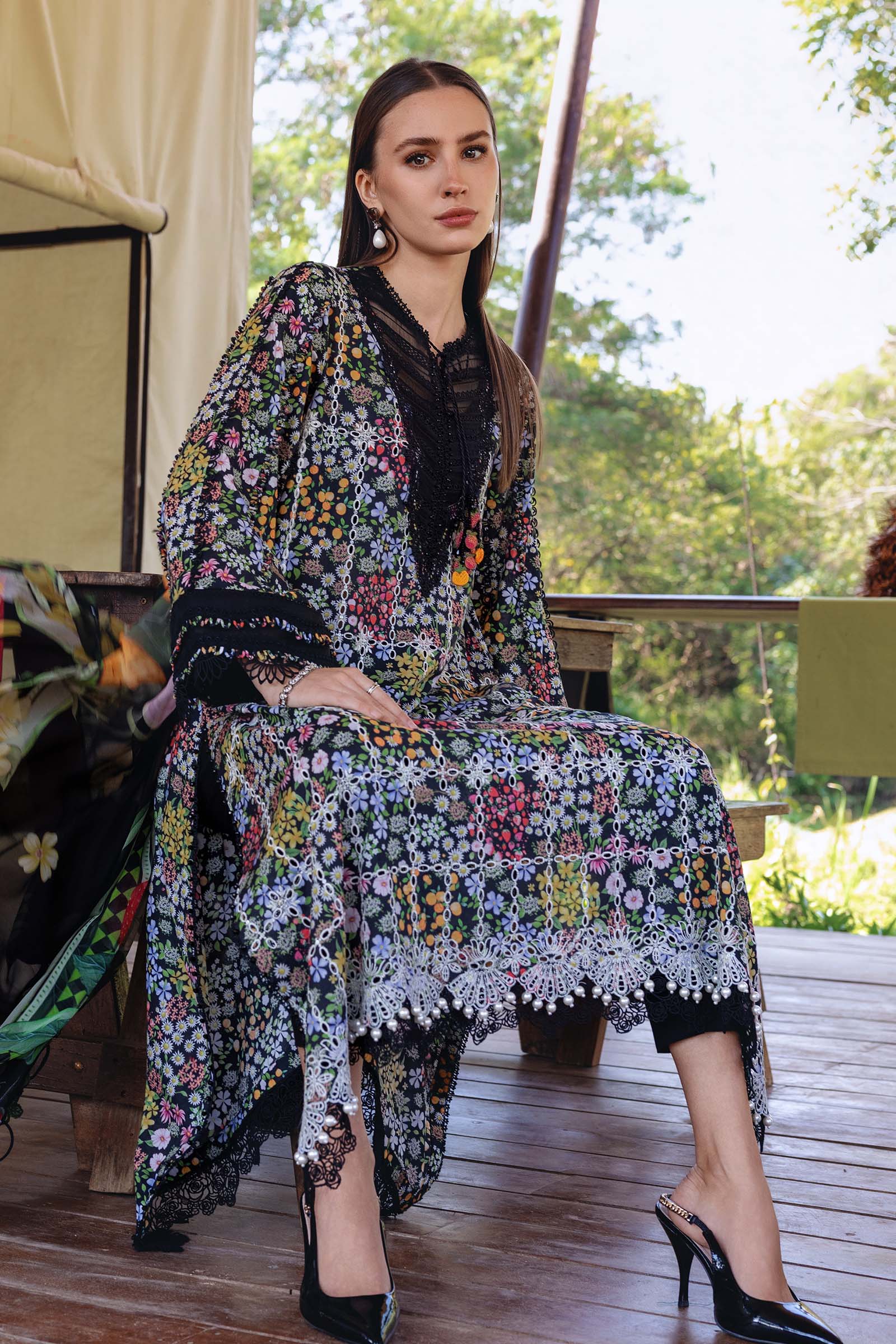 3 Piece Unstitched Embroidered Lawn Suit - Aqsa Fabrics