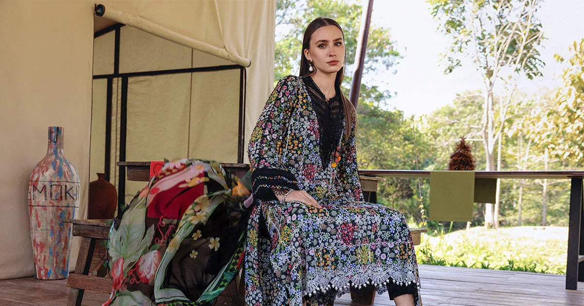 3 Piece Unstitched Embroidered Lawn Suit - Aqsa Fabrics