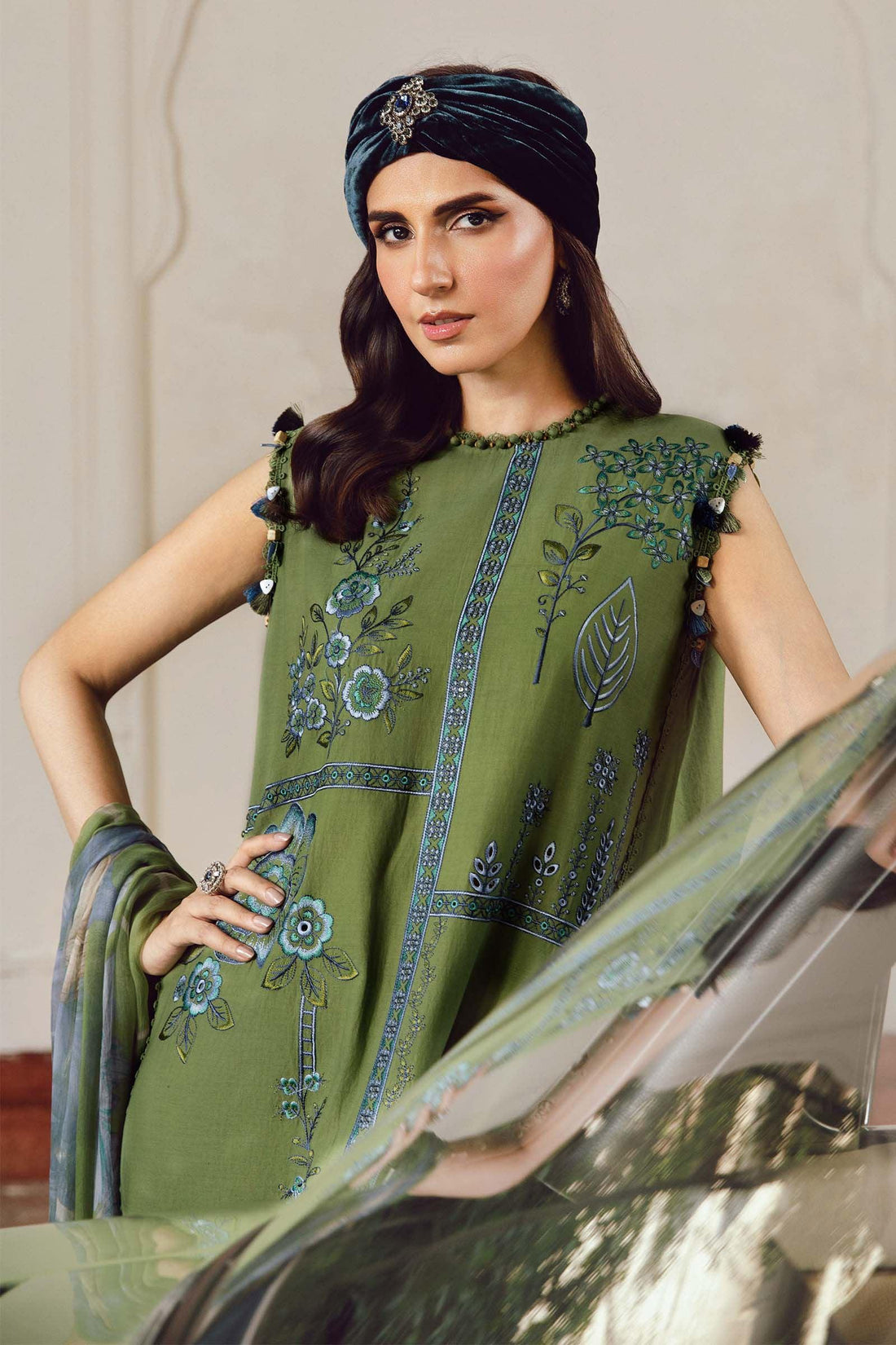 3 Piece Unstitched Embroidered Cambric Suit | MPT-2701-A - Aqsa Fabrics