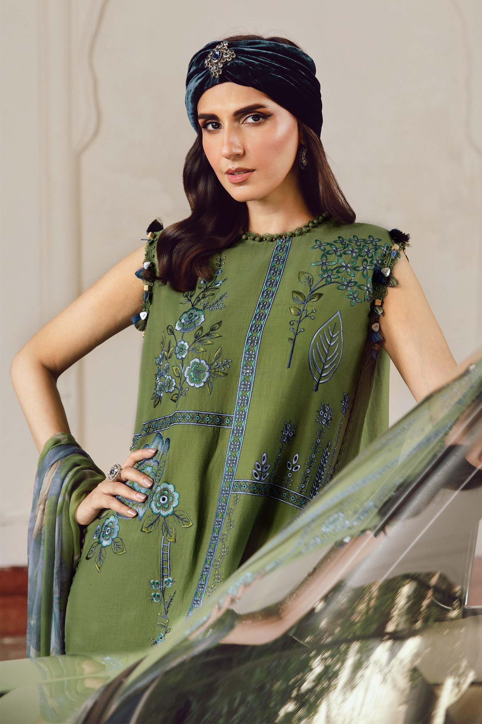 3 Piece Unstitched Embroidered Cambric Suit | MPT-2701-A - Aqsa Fabrics